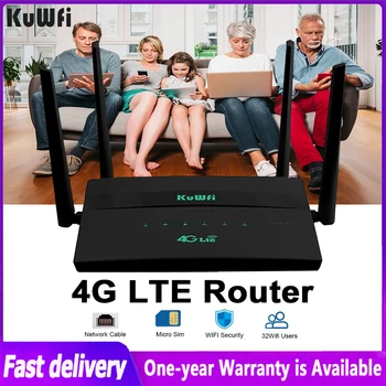 KuWFi 4G LTE Маршрутизатор 300 Мбит/с Беспроводной SIM-маршрутизатор Со слотом для SIM-карты CAT4 Поддерживает 32 Пользователя RJ45 WAN LAN С 4 Внешними антеннами