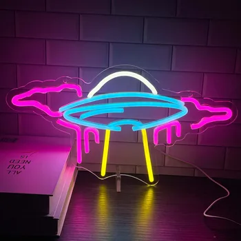 UFO Led Неоновая Вывеска Настенный Декор с Питанием от USB Неоновый Космический Корабль Инопланетные Подарки для Детей Космическая Игра На День Рождения Неоновый Декор