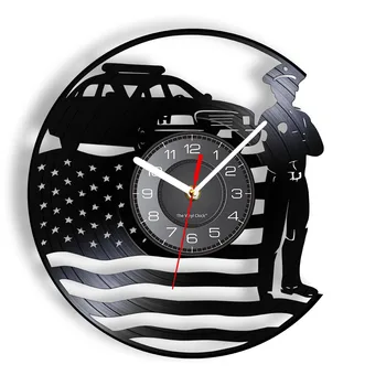 Настенные часы полицейского США Для полицейского участка, Офисной комнаты, Виниловая пластинка, настенные часы Полицейского США, Патриотический подарок офицеру полиции на пенсию