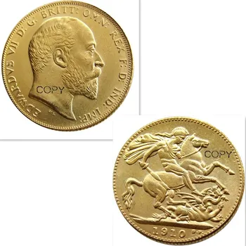 Великобритания 1910 ЭДУАРД VII СОВЕРЕН ПОЗОЛОЧЕННАЯ монета ЛОНДОНСКИЙ монетный ДВОР БЛЕСК ПРЕВОСХОДНАЯ копия монеты