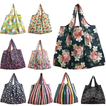 Женские Складные сумки для повторного использования, Портативные сумки для покупок с Мультяшным Цветочным принтом, сумка для фруктов и овощей, Экологичные продуктовые сумки