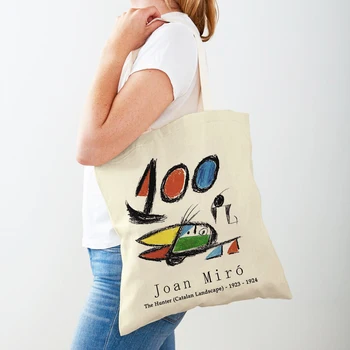 Joan Miro Modular Gallery Женская сумка-Тоут, холщовые женские сумки для покупок, Модная сумка для покупок в супермаркете с двойным принтом