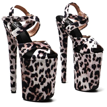 Leecabe 23 см/9 дюймов, Леопардовый верх, Маленький открытый носок, платформа, Пикантные босоножки на высоком каблуке, обувь для танцев на шесте