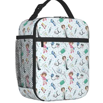 Мультяшная медсестра, термоизолированная сумка для ланча с медицинским принтом, Сменная сумка для ланча для детей, школьная многофункциональная коробка для еды