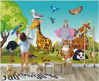 3d обои на стену, фреска с милыми мультяшными лесными животными в детской комнате, домашний декор, фотообои для стен в рулонах