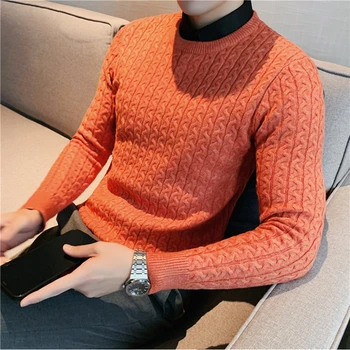 Осень-зима, Утолщенный вязаный пуловер с воротником из двух Рубашек, свитер Для мужчин, красивый Однотонный свитер для отдыха, Тонкий Вязаный свитер