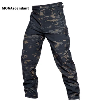 Мужские зимние тактические камуфляжные брюки Soft Shell, армейские ветрозащитные водонепроницаемые военные брюки-карго, теплые флисовые камуфляжные армейские брюки