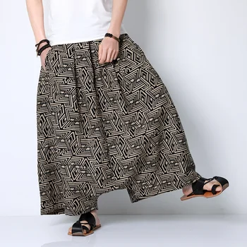 Повседневные широкие брюки в китайском стиле в стиле ретро, мужские свободные брюки с перекрестной подкладкой, большие мужские брюки с рисунком в стиле хип-хоп