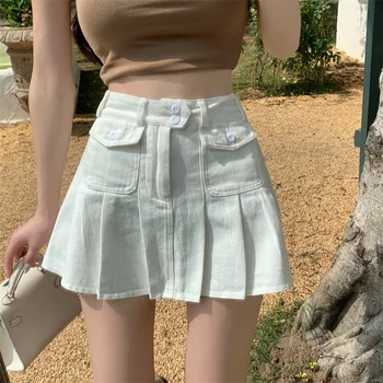 Белая плиссированная юбка Y2K, Женская мода, Новый дизайн, джинсовые мини-юбки трапециевидной формы с высокой талией, Женские 3 цвета