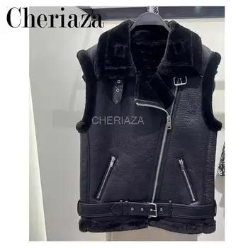 CHeriaza/ осенне-зимняя новинка, женский черный меховой жилет без рукавов, жилетка, жилетка, куртка