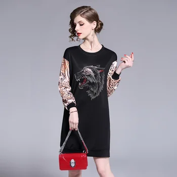 Make spot - весенняя трансграничная торговля в Европе и США, женский комплект модного платья с волчьей строчкой и принтом шнека