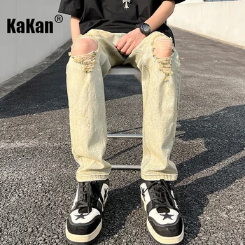 Kakan - Весенне-летние Новые потертые джинсы, мужская одежда, старые джинсы с прямыми штанинами, выстиранные на растяжку, K024-ASN718