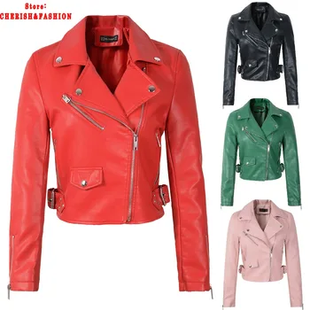 Горячие новые модные женские осенне-зимние куртки и пальто из искусственной мягкой кожи, женские красные, белые, черные, мотоциклетные на молнии, уличная одежда, горячая