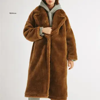 Зимние толстые пальто с плюшевым мишкой и капюшоном, женские теплые Свободные однотонные пальто из искусственного меха, Женские меховые куртки и пальто