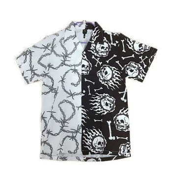 Гавайская фиолетово-черная винтажная рубашка в стиле пэчворк, Летний мужской Пляжный топ для отдыха на море, Повседневный пляжный топ с 3D принтом большого размера и короткими рукавами