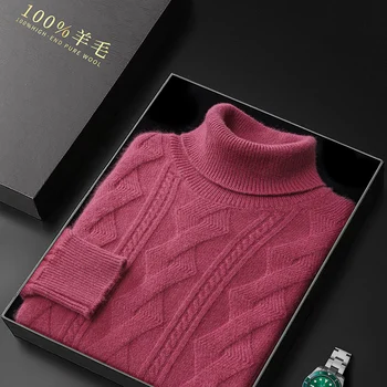 Вязаная нижняя рубашка из витой шерсти в стиле ретро, мужской свитер из 100 чистого кашемира с высоким отворотом, осенне-зимний новый утолщенный тонкий