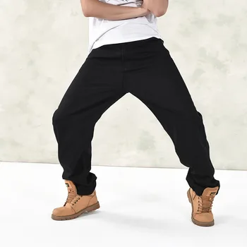 Трендовые мужские джинсы, Осенние Новые Свободные толстые хип-хоп Большие брюки для скейтборда, прямые однотонные джинсовые брюки