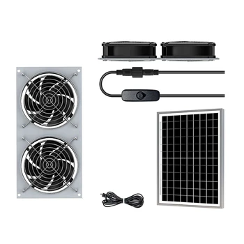 Комплект солнечных вентиляторов с водонепроницаемым питанием 15 Вт, солнечная панель + 2 шт., высокоскоростной бесщеточный вентилятор постоянного тока, для курятника, собачьего домика, сарая
