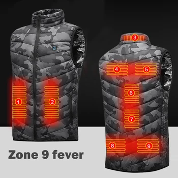 Мужская куртка с подогревом в 9 зонах, Зимняя Уличная Электрическая куртка с подогревом в 3 скорости, Теплое хлопковое пальто Sprots, одежда с подогревом, хлопковая куртка