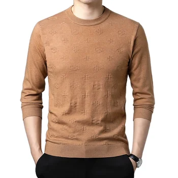2023 Новый мужской свитер, модный однотонный теплый пуловер, деловой повседневный свитер с вырезом в виде сердца