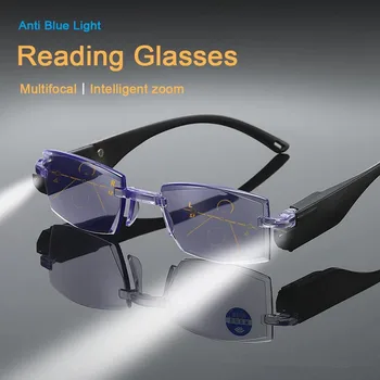 Очки для чтения с интеллектуальным зумом, светодиодные очки для пресбиопии, подходящие для мужчин и женщин от + 1,0 до + 3,5