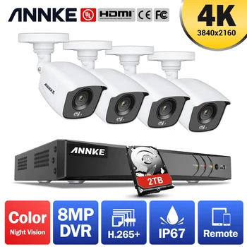 Система видеонаблюдения ANNKE 4K Ultra HD 8CH DVR с 8 шт. полноцветным ночным видением, Комплект видеонаблюдения для дома, улицы, помещения
