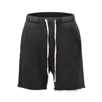 Черные шорты с завязками, выстиранные на высокой улице, Ins, Свободные спортивные брюки в стиле хип-хоп для мужчин и женщин, повседневные летние брюки для мальчиков