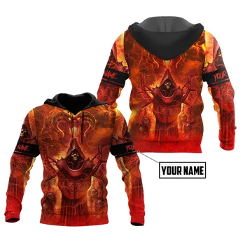 Персонализированное Название Осенние Мужские Толстовки Reaper Skull Fire с 3D принтом, Повседневный Пуловер Унисекс на молнии, Уличная Одежда, sudadera hombre DW0477