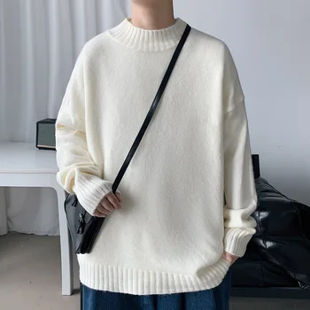 Простой мужской свитер с высоким воротом в корейском стиле, Модный Тонкий Пуловер, мужские повседневные свитера
