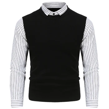 Осенне-зимний высококачественный мужской свитер, приталенный воротник рубашки из двух предметов, вязаные пуловеры, Повседневная мужская нижняя рубашка