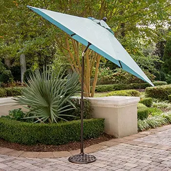 Традиции 11 футов. Алюминиевый настольный зонт для патио, синий солнцезащитный пляжный зонт, поддержка и удержание, дождевик, сад