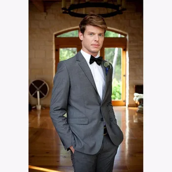 Серый Мужской костюм из 2 предметов, официальные свадебные костюмы для выпускного вечера, костюмы для курения, мужской костюм с вырезами на двух пуговицах (куртка + брюки), мужской костюм (куртка + брюки)
