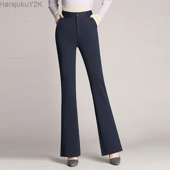 Классические Винтажные женские брюки-клеш с высокой талией, Стрейчевые повседневные прямые брюки, Офисные Женские Прямые брюки, Размер S-4XL