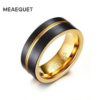 Meaeguet, кольцо из карбида вольфрама шириной 8 мм золотистого цвета для мужчин, модные кольца с одним пазом, обручальные кольца, ювелирные изделия, размер США