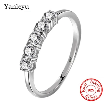 Yanleyu Настоящие обручальные кольца из стерлингового серебра 925 пробы для женщин, 5 шт., 3 мм, кубический цирконий, обручальные украшения, кольцо на палец R392