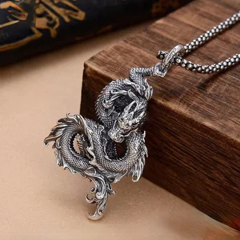 Винтажное Серебряное ожерелье с драконом для мужчин и женщин, цепочка в стиле хип-хоп, Ожерелье с животными на длинной цепочке из титановой стали, ювелирные изделия в стиле Готический панк
