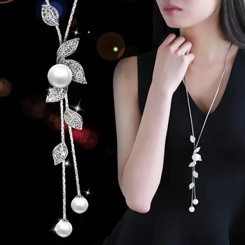 Meyfflin Collier Femme Длинное ожерелье с имитацией Жемчуга, Модное Женское Хрустальное ожерелье в виде Снежинки, ювелирная цепочка, Бижутерия, подарки