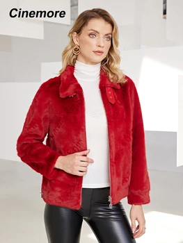 Женская зимняя куртка Cinemore 2022, высококачественная короткая куртка из искусственного меха со стоячим воротником, теплая толстая модная куртка с лацканами, женская 0013