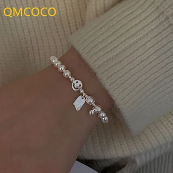 QMCOCO, Серебристый цвет, модные простые круглые браслеты в форме лица с бусинами для женщин/девочек в стиле панк, хип-хоп, модные ювелирные аксессуары, подарки