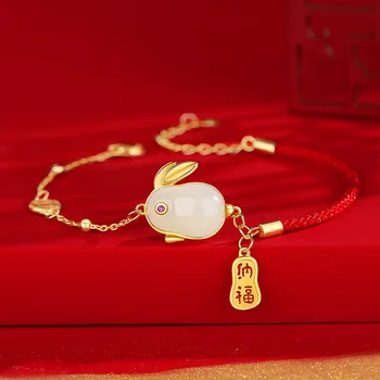 VENTFILLE, марка 925, Золотой браслет с кроликом для женщин, Хотанский Нефрит, Счастливая асимметрия, ювелирные изделия, подарок на Новый Год, Прямая поставка