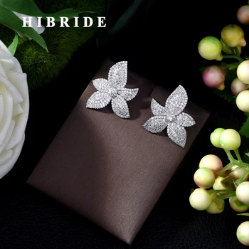 HIBRIDE Милые серьги-гвоздики в форме цветка растения, 2019 Модные ювелирные изделия, Дубай, корейский стиль, для новобрачных, серьги brinco E-438