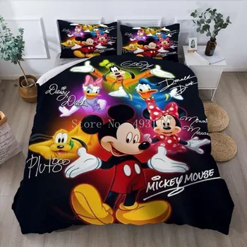 Комплект постельного белья Disney Minnie Mickey Mouse Twin Single Queen King Size С Мультяшным 3D принтом, Пододеяльник, Комплект постельного белья, 3 шт.