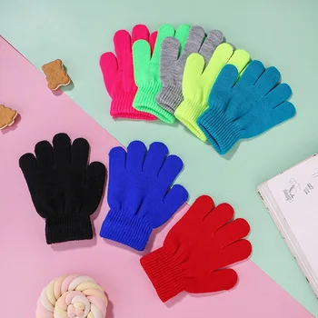 Зимние Теплые перчатки ярких цветов Для маленьких мальчиков и девочек, Варежки для младенцев, варежки с полными пальцами для малышей, детские перчатки от 3 до 12 лет