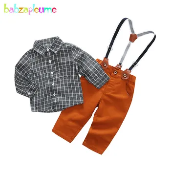Комплект одежды из 2 предметов/от 3 до 24 месяцев/Демисезонный Костюм Для маленьких мальчиков, Модная Повседневная Клетчатая футболка с длинными рукавами + штаны, Комплекты одежды для Новорожденных BC1422