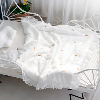 150x120 см Зимнее Толстое Вышитое Клубничное Муслиновое Хлопчатобумажное одеяло с кружевным краем, Детское Пуховое одеяло, Одеяло для кроватки Принцессы для девочек