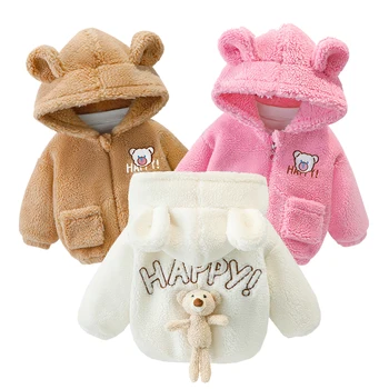 Детские зимние куртки с плюшевой подкладкой, детская верхняя одежда с капюшоном и медведем, пальто из овечьей шерсти, плотная детская верхняя одежда для девочек и мальчиков, осенняя одежда