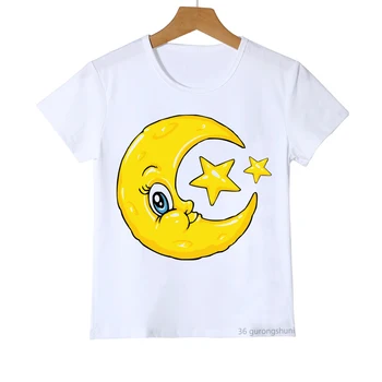 новая летняя стильная футболка для мальчиков с забавным графическим принтом Луны и звезд, футболка для малышей, летняя кавайная футболка для девочек, топы на бретелях