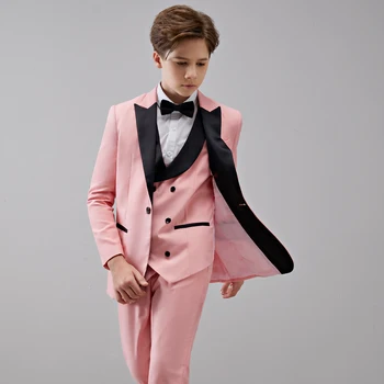 2022 Розовые Вечерние костюмы для мальчиков на свадьбу, Элегантная детская школьная форма, Детские праздничные костюмы, Смокинг, Комплекты одежды из 3 предметов