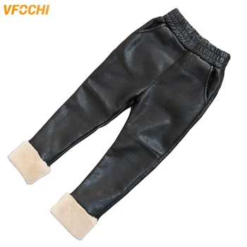 VFOCHI/Новые Кожаные брюки для девочек, зимние плотные бархатные брюки с эластичной талией, Детские брюки, Утепленные кожаные брюки для девочек