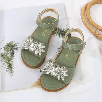 Новая корейская версия обуви для девочек, милые детские сандалии со стразами, весна и лето, одно слово с обувью